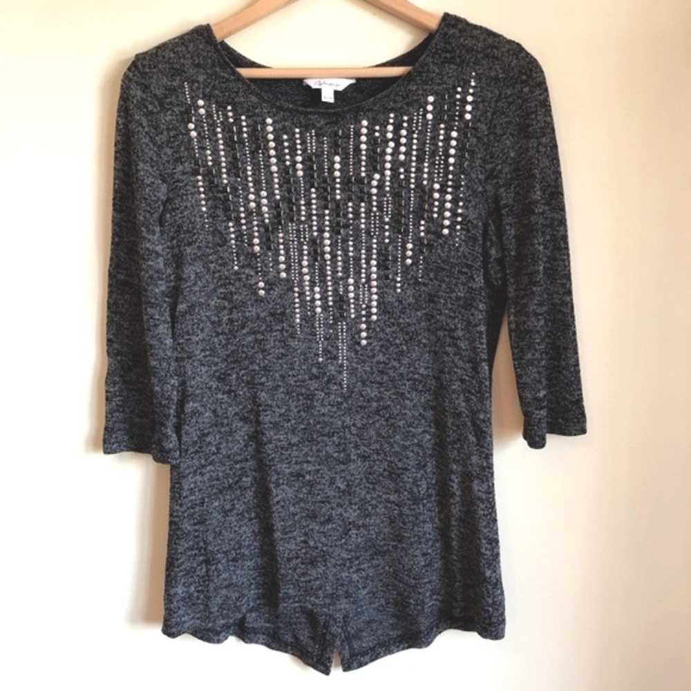 3/$30💚Reitmans grey rhinestone sweater top size xsmall xs womens